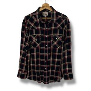 Ely Cattleman Black and Red Plaid Casual Button Down Shirt